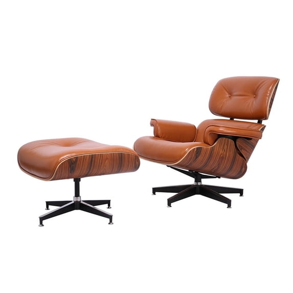 CRO Decor Tufted Accent Chair Leather Swivel Lounge Chair and Ottoman (Amber)