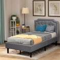 thumbnail image 1 of CRO Decor Upholstered Scalloped Linen Platform Bed Twin Size (Gray), 1 of 10
