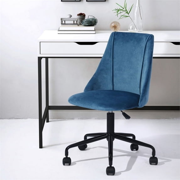 CRO Decor Velvet Fabric Swivel Task Chair with Adjustable Height in Blue