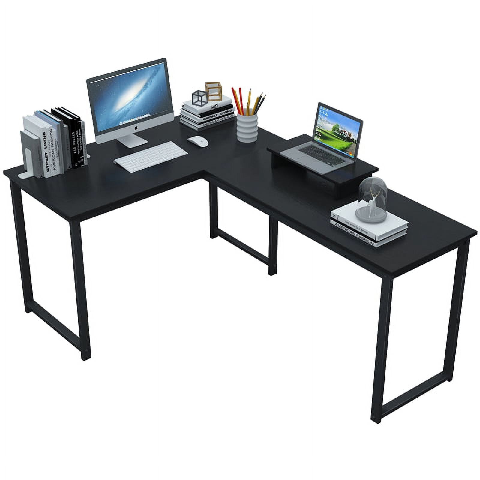 CRO Decor Wood L-Shaped Wood Home Office Gaming Desk in Black ...