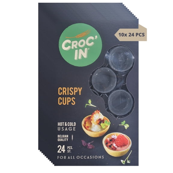 CROC'IN - Black Tartlet Shells - Edible Appetizer Or Dessert Cups - Mini Pastry Cases - Artisanal & Vegan Confection - 240 Pieces Box - Ideal For Catering Or Restaurants