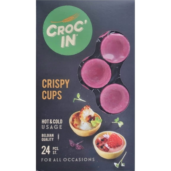 CROC'IN - Fuchsia Tartlet Shells - Edible Appetizer Or Dessert Cups - Mini Pastry Cases - Artisanal & Vegan Confection - 24 Pieces