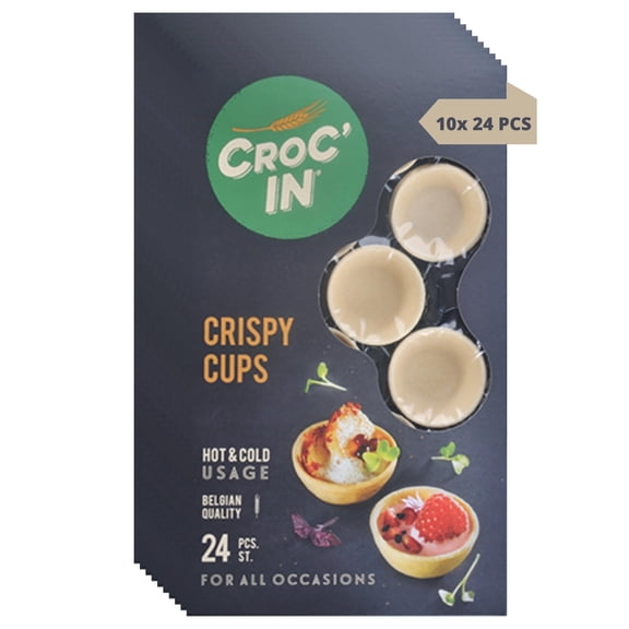 CROC'IN - Neutral Tartlet Shells - Edible Appetizer Or Dessert Cups - Mini Pastry Cases - Artisanal & Vegan Confection - 240 Pieces Box - Ideal for Catering Or Restaurants