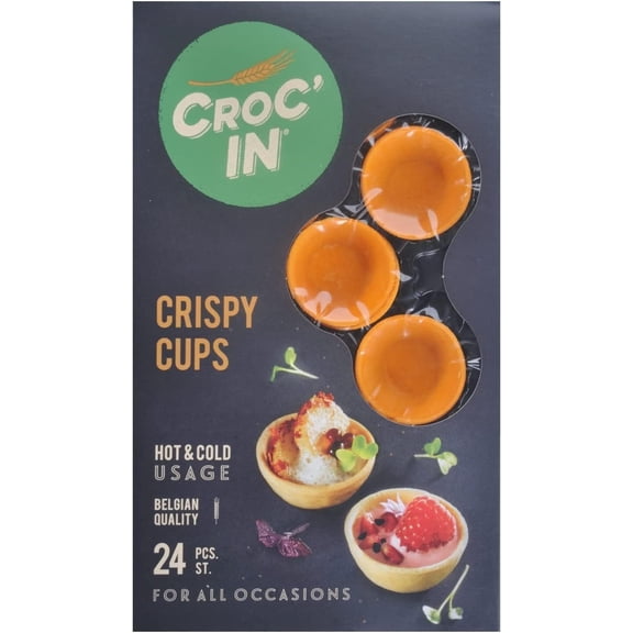 CROC'IN - Orange Tartlet Shells - Edible Appetizer Or Dessert Cups - Mini Pastry Cases - Artisanal & Vegan Confection - 24 Pieces