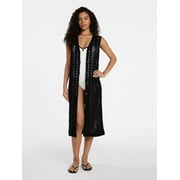 Time and Tru Women's Crochet Button Down Coverup, Size S/M, Black Soot