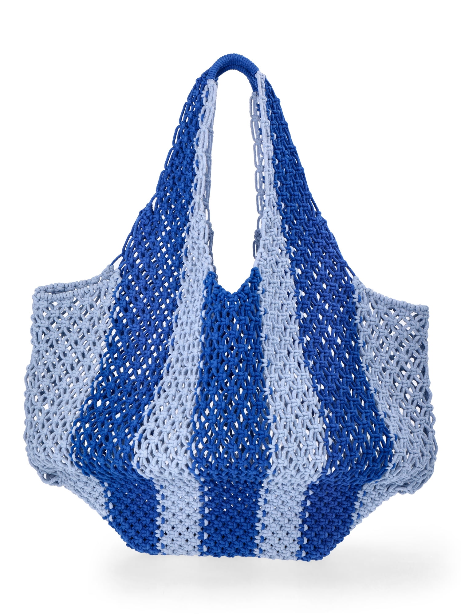 No Boundaries Women's Festival Crochet Striped Hobo Bag, Caribbean Blue Stripe