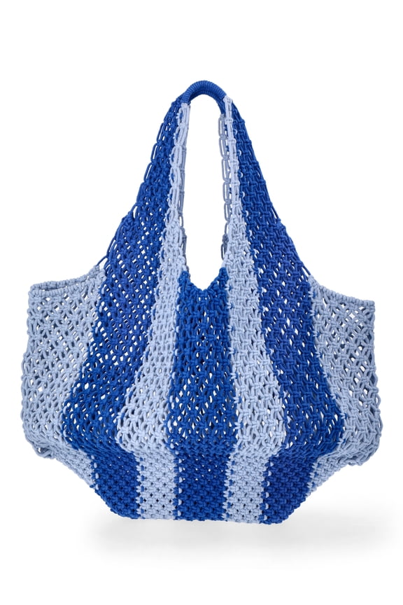 Women's Festival Crochet Striped Hobo Bag, Caribbean Blue Stripe