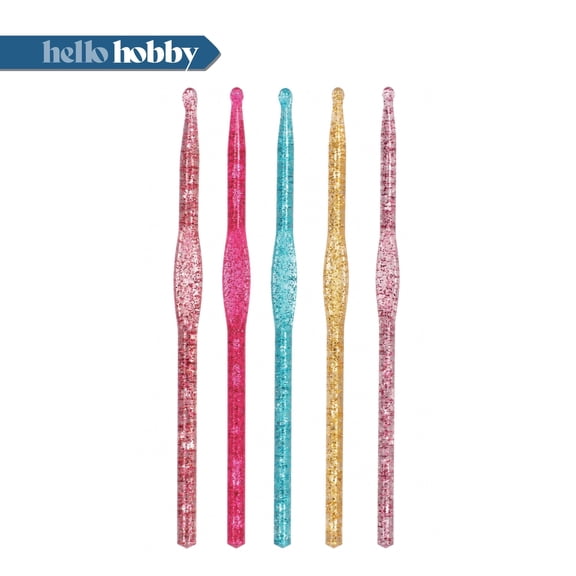 Hello Hobby Glitter Acrylic Crochet Hooks, Sizes G-K, 5-Piece Set