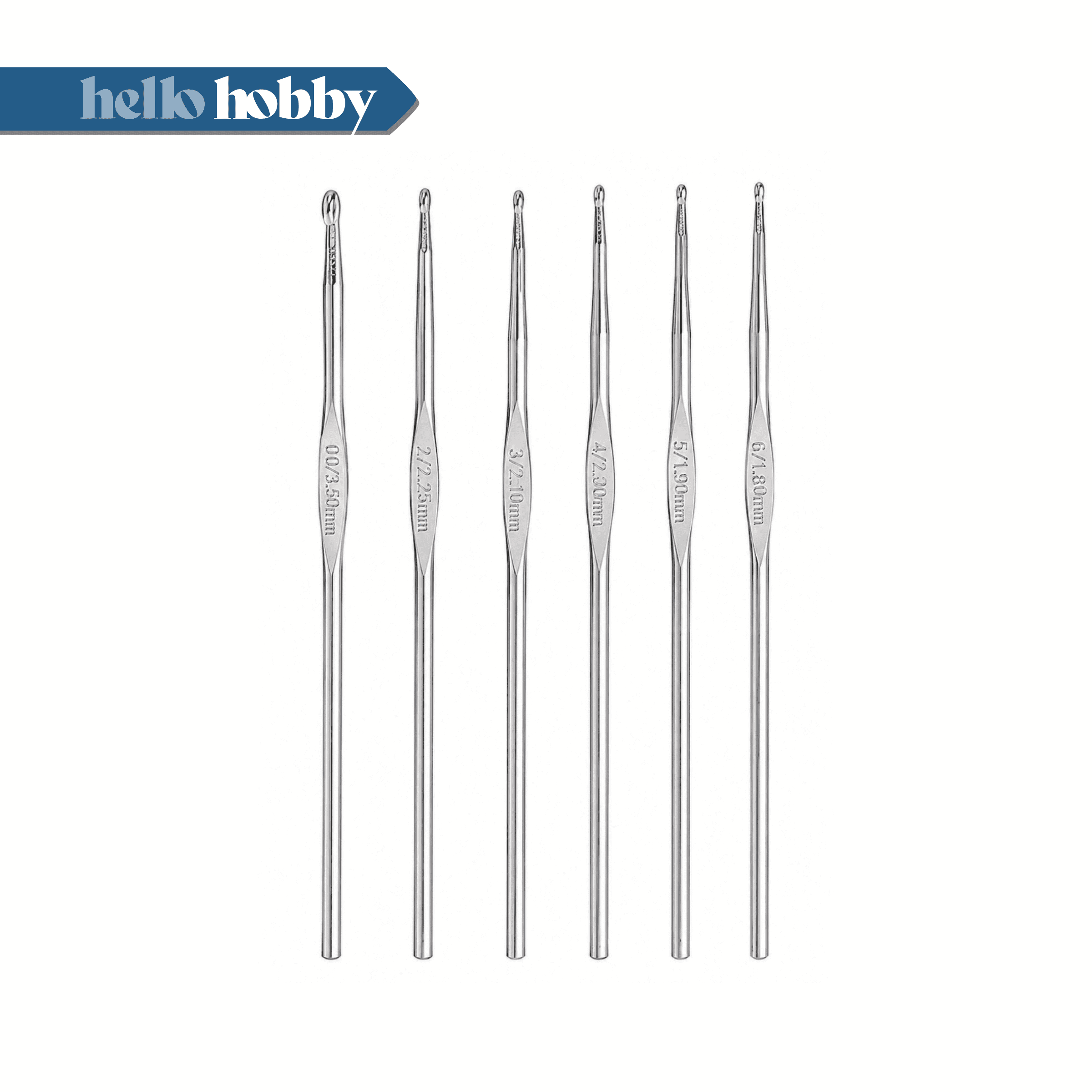 Hello Hobby Steel Crochet Hooks, Sizes 00 and 2-6, 6-Piece Set
