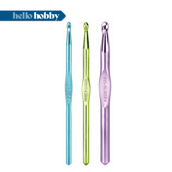 Hello Hobby Aluminum Crochet Hooks, Sizes J, K, and N, 3-Piece Set