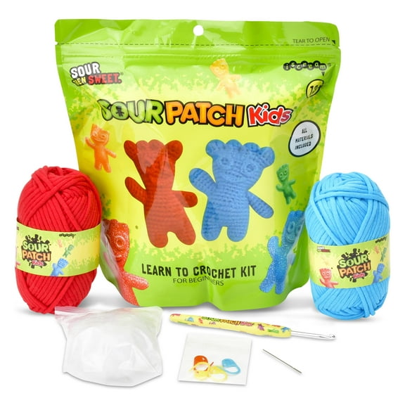 Sour Patch Kids Crochet Kit for Beginners, DIY Craft Kit with Yarn, Crochet Hook & Instructions, Make Your Own Candy Plush Toy