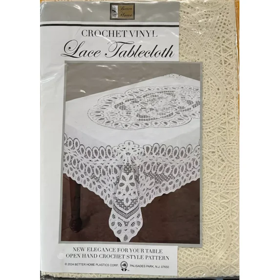 Crochet Lace Vinyl Tablecloth, Vintage Look, 60" x 104", Beige