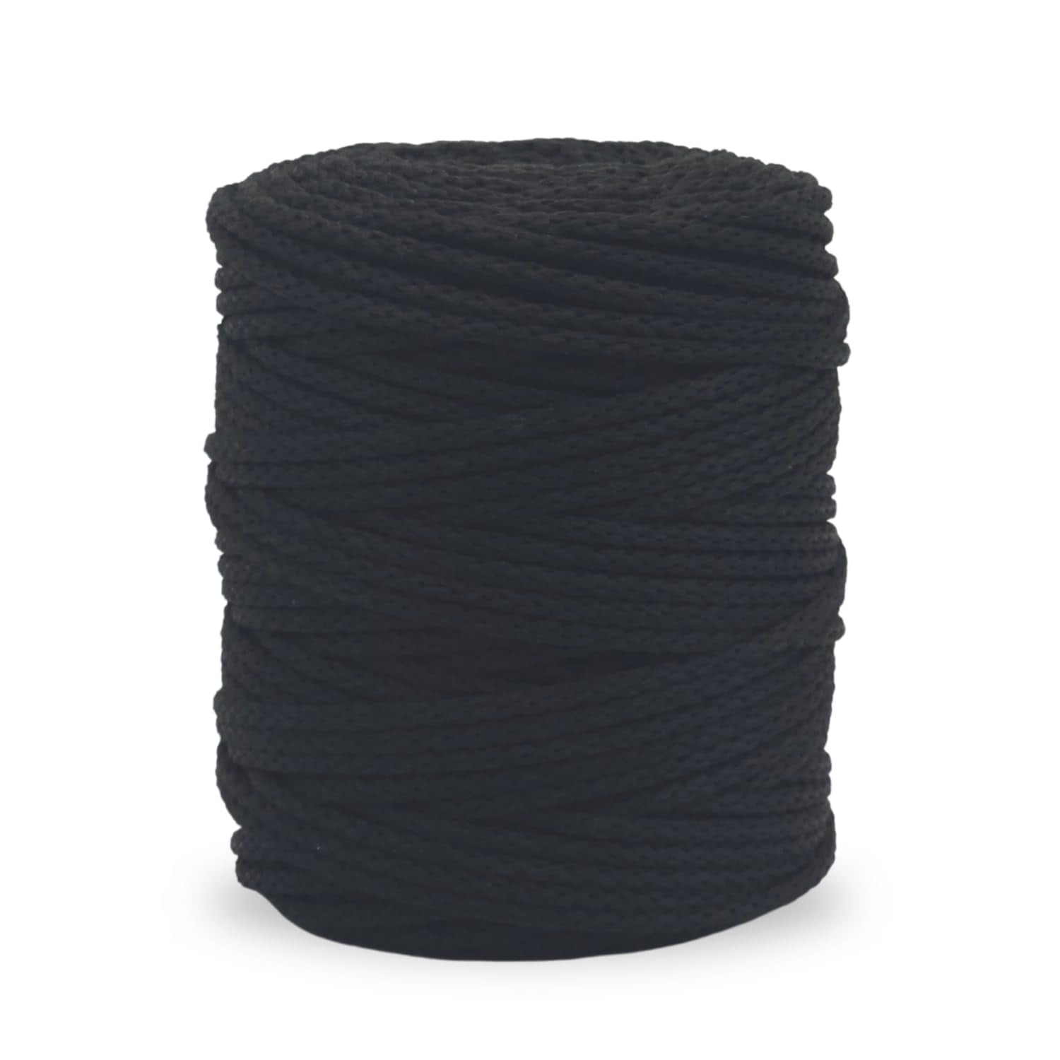 CROCHETA Black Knitted Macrame Silky Cord 5mm x 54yards, Colored Macrame Rope, Knitted Polyester Rope Macrame Yarn, Colorful Cotton Craft Cord for Wall Hanging, Crafts, Knitting