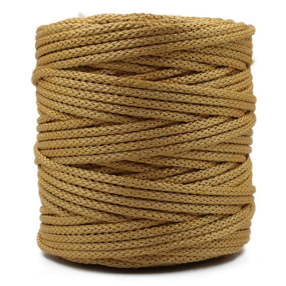 CROCHETA Brown Golden Knitted Macrame Silky Cord 5mm x 109yards, Colored Macrame Rope, Knitted Polyester Rope Macrame Yarn, Colorful Cotton Craft Cord for Wall Hanging, Crafts, Knitting