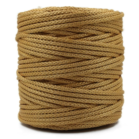 CROCHETA Brown Golden Knitted Macrame Silky Cord 5mm x 54yards, Colored Macrame Rope, Knitted Polyester Rope Macrame Yarn, Colorful Cotton Craft Cord for Wall Hanging, Crafts, Knitting