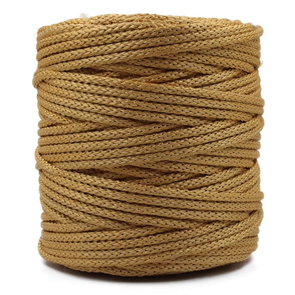 CROCHETA Brown Golden Knitted Macrame Silky Cord 5mm x 54yards, Colored Macrame Rope, Knitted Polyester Rope Macrame Yarn, Colorful Cotton Craft Cord for Wall Hanging, Crafts, Knitting