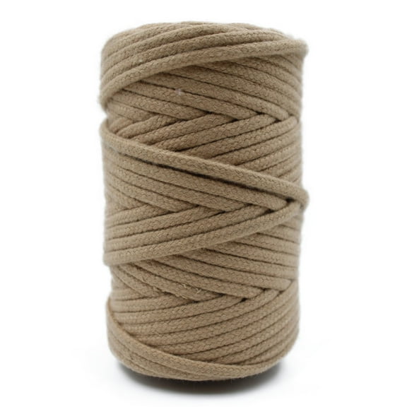 CROCHETA Light Brown Macrame Braided Cord 2.5mm x 109yards, Colored Macrame Rope, Braided Macrame Yarn, Colorful Cotton Craft Cord for Wall Hanging, Plant Hangers, Crafts, Knitting