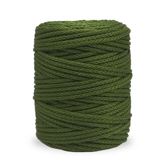 CROCHETA Mehendi Green Knitted Macrame Silky Cord 5mm x 109yards, Colored Macrame Rope, Knitted Polyester Rope Macrame Yarn, Colorful Cotton Craft Cord for Wall Hanging, Crafts, Knitting