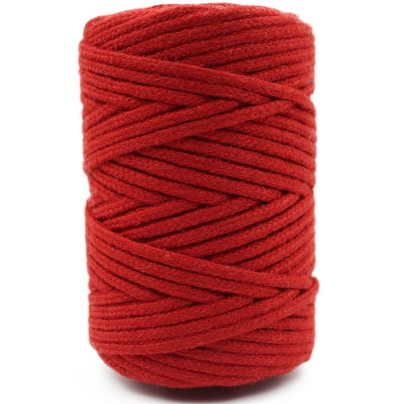 CROCHETA Red Macrame Braided Cord 4mm x 54yards, Colored Macrame Rope, Braided Macrame Yarn, Colorful Cotton Craft Cord for Wall Hanging, Plant Hangers, Crafts, Knitting