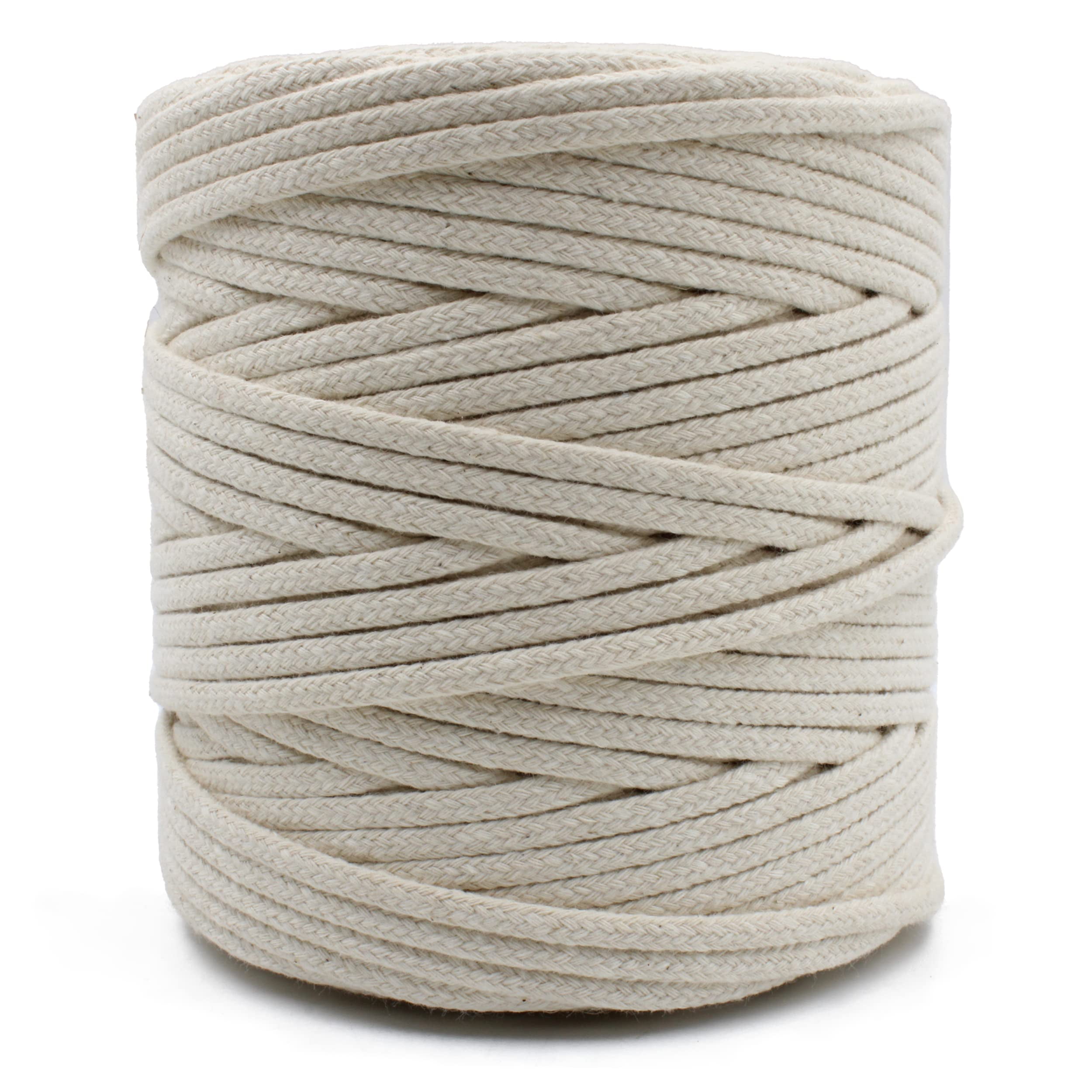 CROCHETA Off White Macrame Braided Cord 4mm x 109yards, Colored Macrame Rope, Braided Macrame Yarn, Colorful Cotton Craft Cord for Wall Hanging, Plant Hangers, Crafts, Knitting