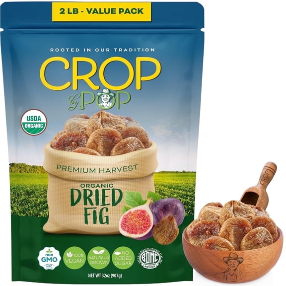 CROP BY POP Organic Dried Figs, 32oz (2 LB) Organic Figs, No Sugar Added, Vegan, Kosher