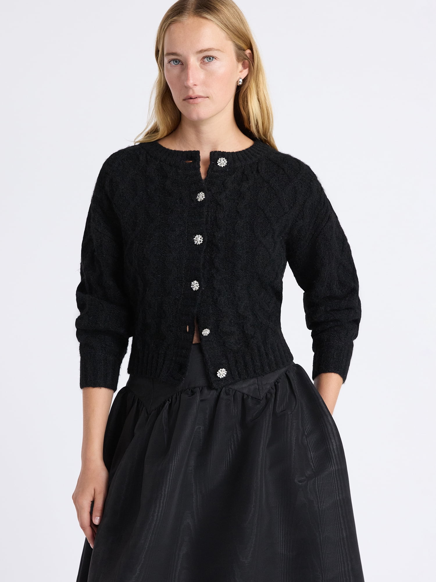 Free Assembly Women's and Women's Plus Cropped Cable Cardigan Sweater, Midweight, Sizes XS-4X