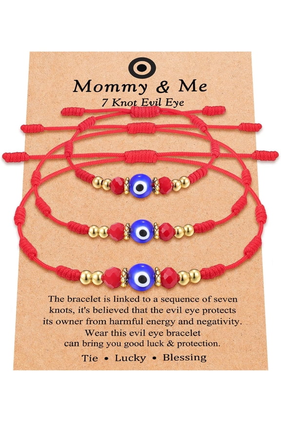 7 Knot Evil Eye Mommy and Me Bracelet Adjustable String Bracelets for Family