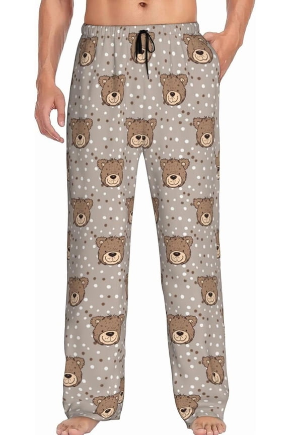 Brown Teddy Bear Cute Face Men'S Pajama Pants Pjs Bottoms With Pockets Sleep Lounge Pants For Men X-Large