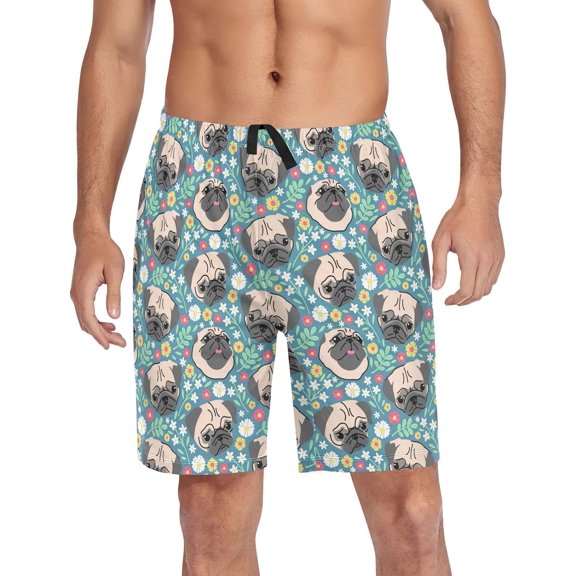 CROPD Colorful Pug Dog Pajama shorts Mens Lounge Sleep Shorts Straight-Fit Men Pajama Bottoms with Drawstring & Pockets