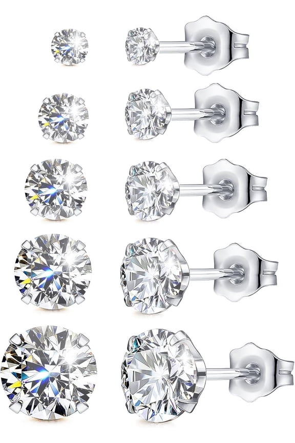 Cubic Zirconia Earrings Studs for Women Men, 14K White/Yellow Gold Over Fake Diamond Earrings AAAAA+ CZ Stud Earrings Hypoallergenic Piercing Earring Sets for Women Men Sensitive Ears