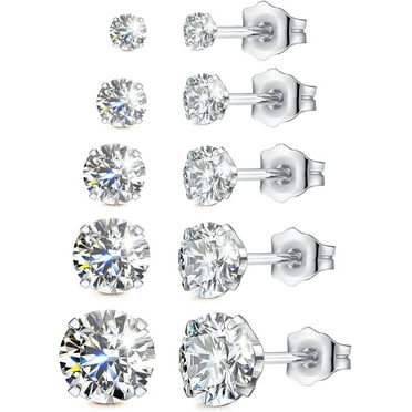 3-Pack 14K Gold Plated Stud Earrings - Cubic Zirconia Earrings For Sensitive Ears (Hypoallergenic)