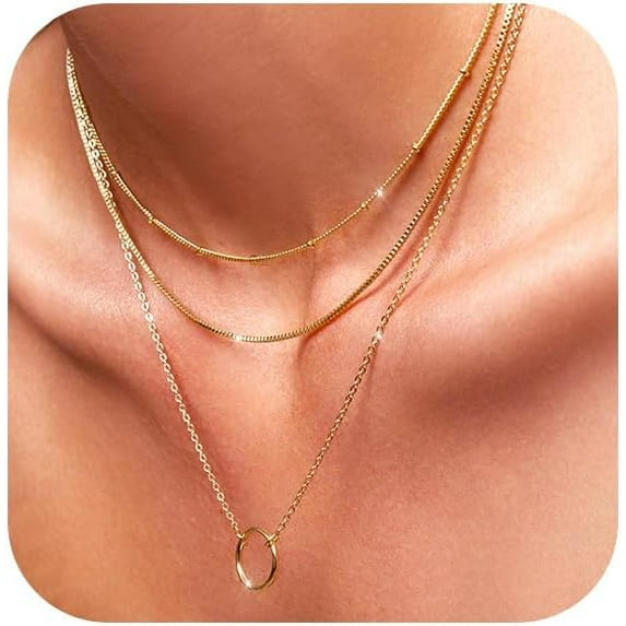 CROPD Dainty Layered Necklace for Women, Handmade 18K Gold Plated Y Pendant Necklace Multilayer Pearl Disc Bar Necklace Adjustable Layering Y-Necklaces Jewelry for Women