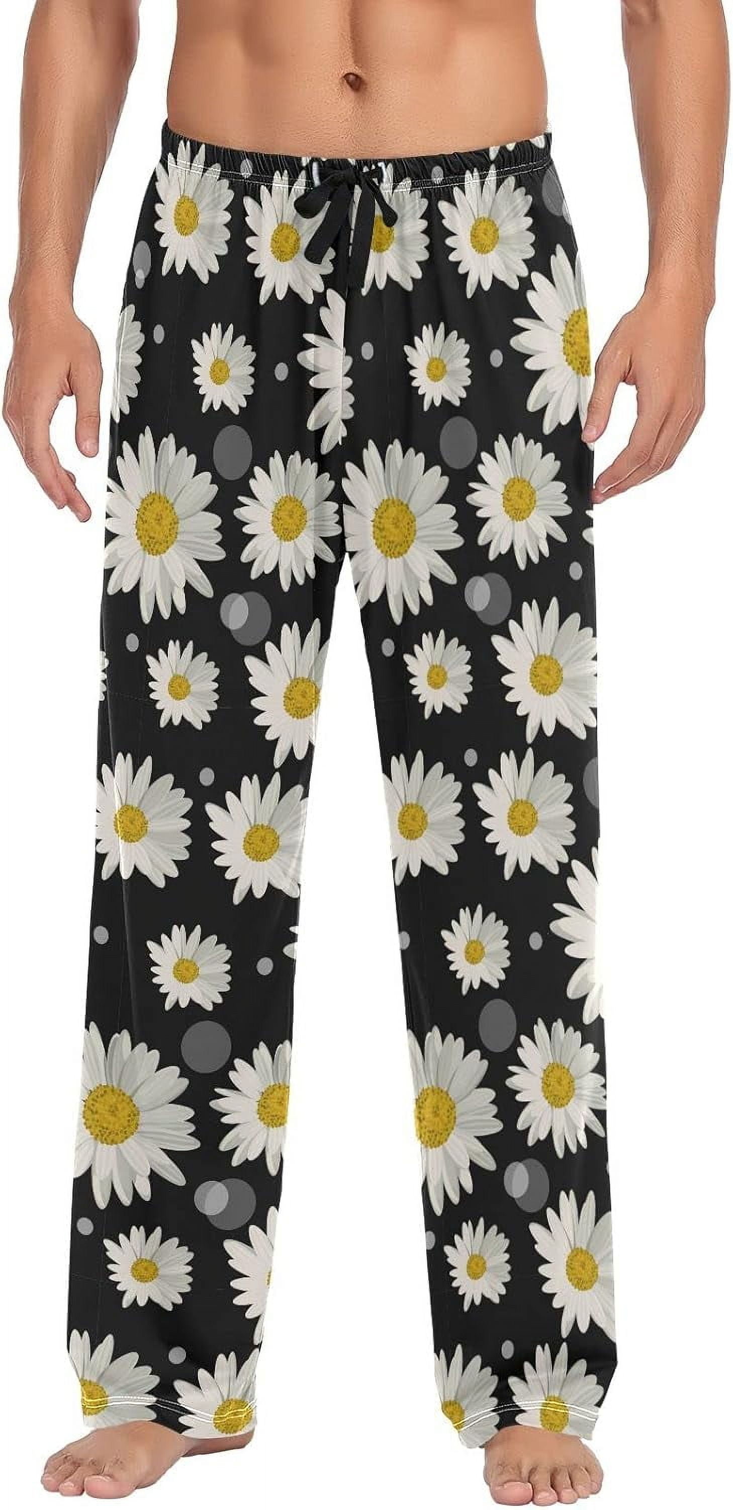 CROPD Daisies Black Pajama Pants Mens Lounge Pants Straight-Fit Men ...