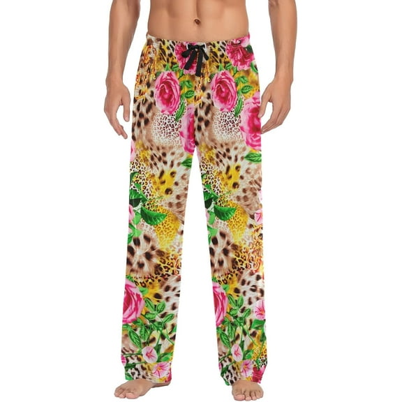 CROPD Daisies Black Pajama Pants Mens Lounge Pants Straight-Fit Men Pajama Bottoms with Pockets Drawstring