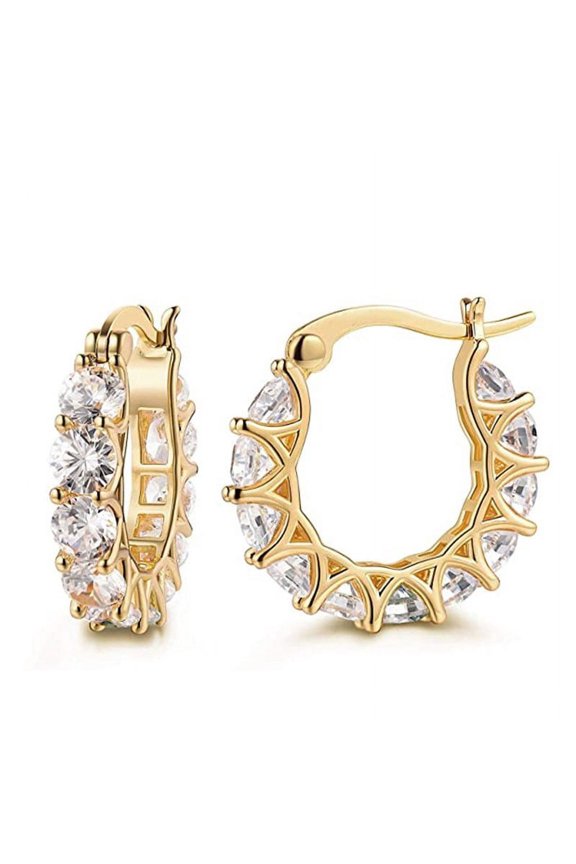French Style Floral U-Shaped Ear Hoops for Women - Fully Set with Sparkling Cubic Zirconia Jewelry for Weddings & Galas