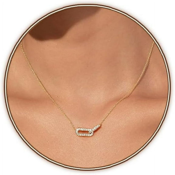 CROPD Gold Dainty Diamond Pendant Necklace for Women Simple 14K Gold Plated Paperclip Choker Necklaces Cute Minimalist Open Oval Necklaces Gold Jewelry for Women Gifts