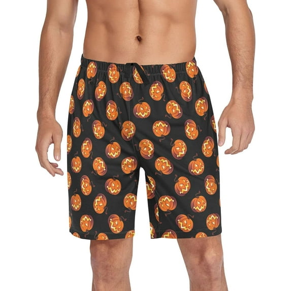 CROPD Halloween Pumpkin Pajama Shorts for Men Pajama Bottoms Men's Pjs Lounge Sleep Shorts with Pockets