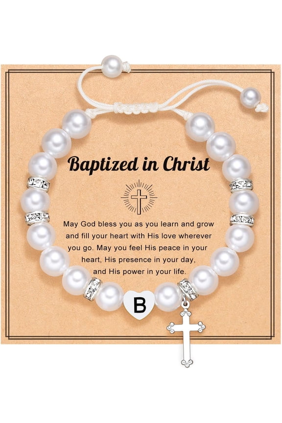 Initial Heart Cross Charm Bracelet for Girls, Baptism First Communion Easter Confirmation Gifts for Girls Teens