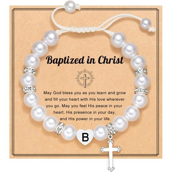 CROPD Initial Heart Cross Charm Bracelet for Girls, Baptism First Communion Easter Confirmation Gifts for Girls Teens
