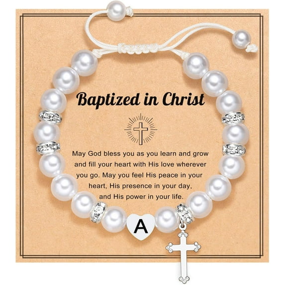 CROPD Initial Heart Cross Charm Bracelet for Girls, Baptism First Communion Easter Confirmation Gifts for Girls Teens
