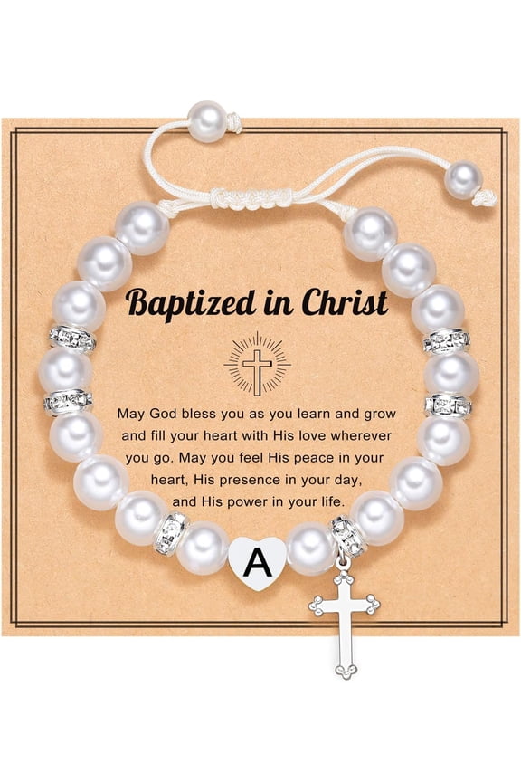Initial Heart Cross Charm Bracelet for Girls, Baptism First Communion Easter Confirmation Gifts for Girls Teens