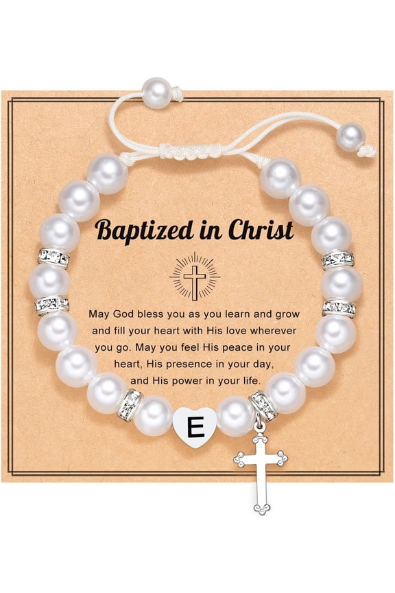 Initial Heart Cross Charm Bracelet for Girls, Baptism First Communion Easter Confirmation Gifts for Girls Teens