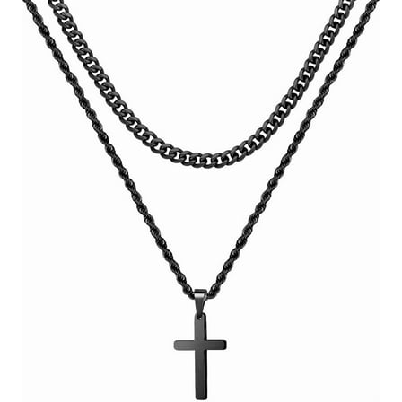 CROPD Layered Cross Necklace for Men - 18K Gold Silver Black Cross Necklaces Chain for Men, Layered Rope Chain Necklace Mens Jewelry 16 18 20 22 24 Inch