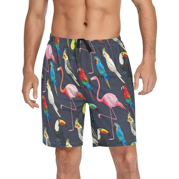 CROPD Men's Birds Flamingo Pajama Shorts Pjs Bottoms Sleep Shorts Lounge Wear Pajama Pants with Pocket