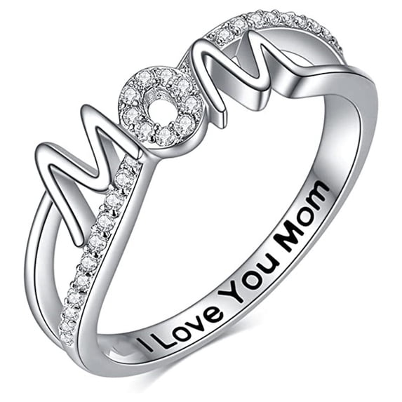 CROPD Mother's Day Gift - Micro-Pavé Zirconia 'I Love Mom' Letter Ring ...