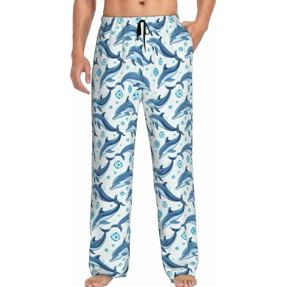 CROPD Pattern With Dolphins And Balls Men'S Pajama Pants Pjs Bottoms With Pockets Sleep Lounge Pants For Men Large