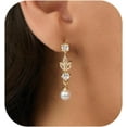 thumbnail image 1 of CROPD Pearl Earrings: 14k Gold-plated Cubic Zirconia Accented Pearl Drop Dangle Wedding Engagement Earrings For Women Bridal Bridesmaid, 1 of 10