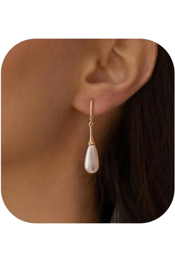 Pearl Earrings: 14k Gold-plated Dainty Pearl Drop Dangle Earrings for Women