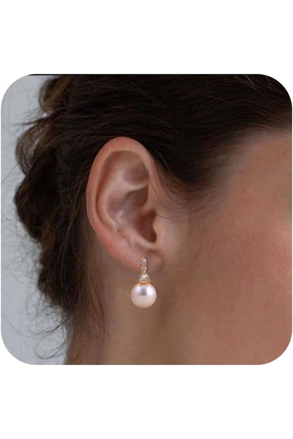 Pearl Earrings for Women,14K Gold Plated Pearl Drop Earrings Hypoallergenic Pearl Dangle Earrings for Women Trendy Cute Gold Statement Earrings Dainty Wedding Earrings for Brides Gifts