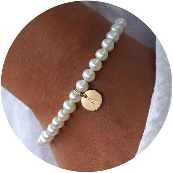 CROPD Pearl Initial Bracelet for Women - Dainty Gold Letter Pearl Beaded Bracelet Jewelry for Women, Bridesmaid Proposal Wedding Bride Party Bridal Shower Birthday Gift